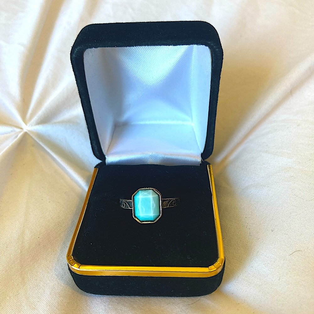 Teal and black tooled ring